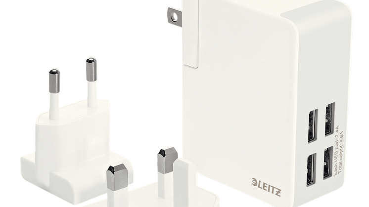 Vægoplader med adapter til EU, UK, US. Leitz 62190001