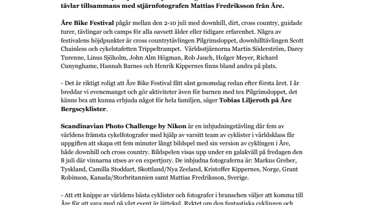 Åre attraherar världsstjärnor i cykel, fotografering och multisport 2-10 juli