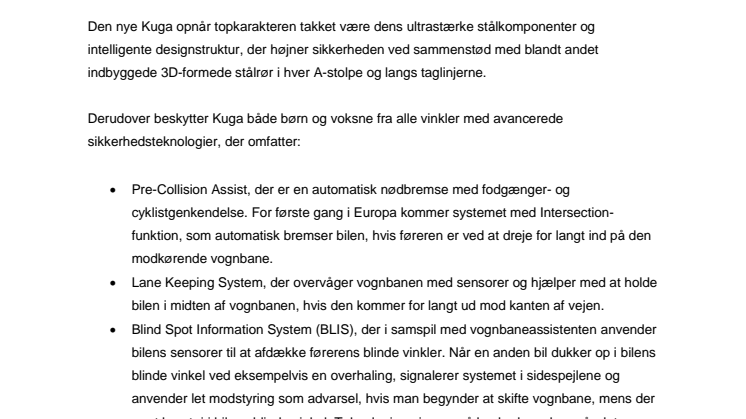 Topkarakter i sikkerhed til den nye Ford Kuga