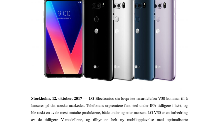 LGs lovpriste smarttelefon V30 lanseres på det nordiske markedet