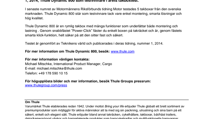 Thules takbox Thule Dynamic 800 testvinnare igen