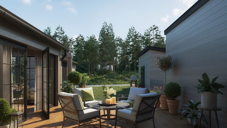 Visualisering Brf Stenbrottsskogen, uteplats