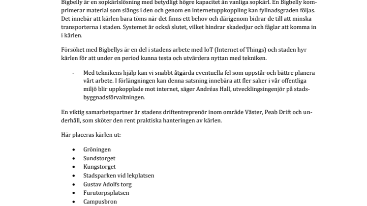 Helsingborgs stad testar Bigbelly