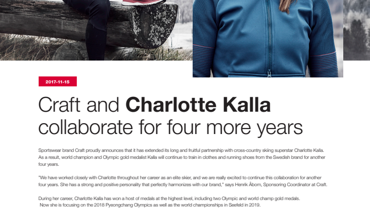 Craft and Charlotte Kalla collaborate for four more years