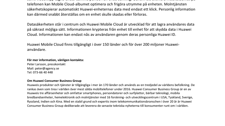 Huawei lanserar molntjänsten Mobile Cloud 