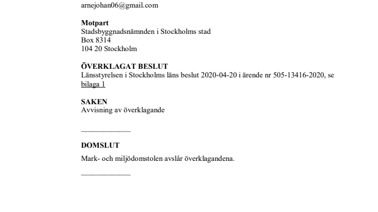 Mark- och miljödomstolen - utslag sep 2020