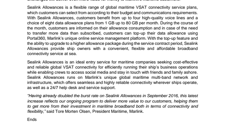 Marlink doubles the speed for Sealink VSAT customers