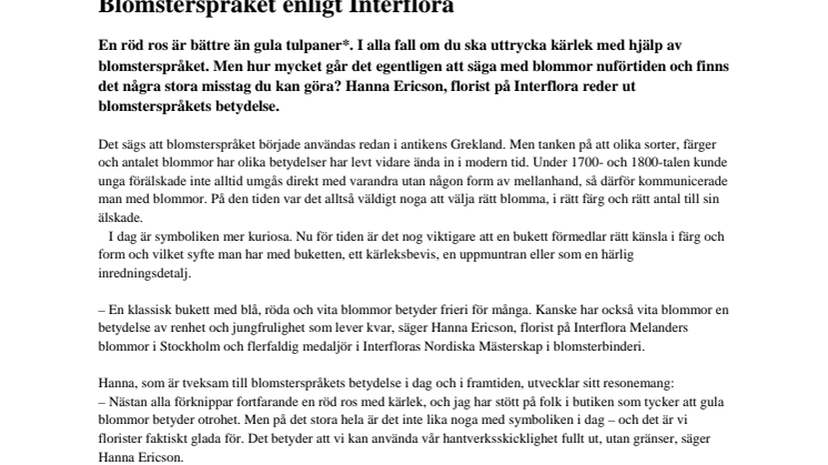 Blomsterspråket enligt Interflora