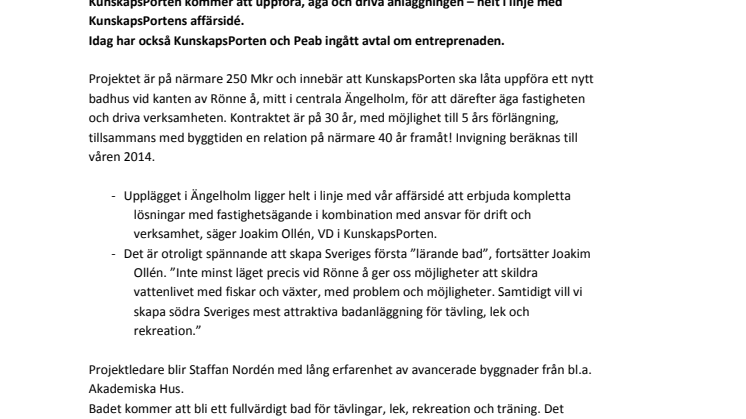 KunskapsPorten har skrivit kontrakt med Ängelholm om ”lärande” badhus