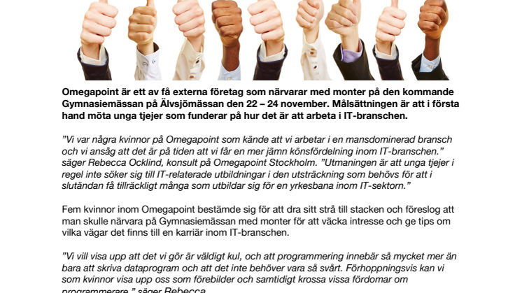 Omegapoint vill få tjejer att välja gymnasieutbildningar som öppnar dörren för högre utbildning inom IT-sektorn