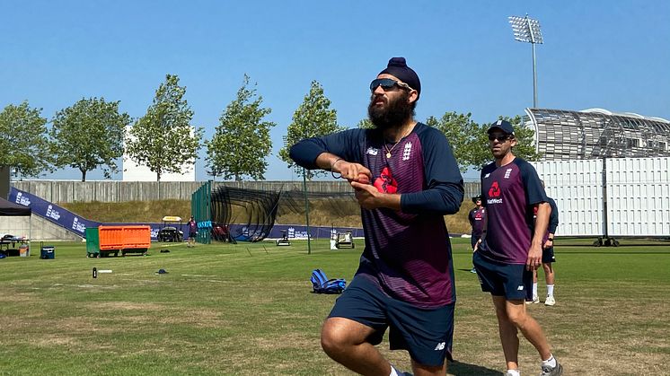 Amar Virdi in action at the Ageas Bowl during a behind-closed-doors England cricket training camp (ECB)