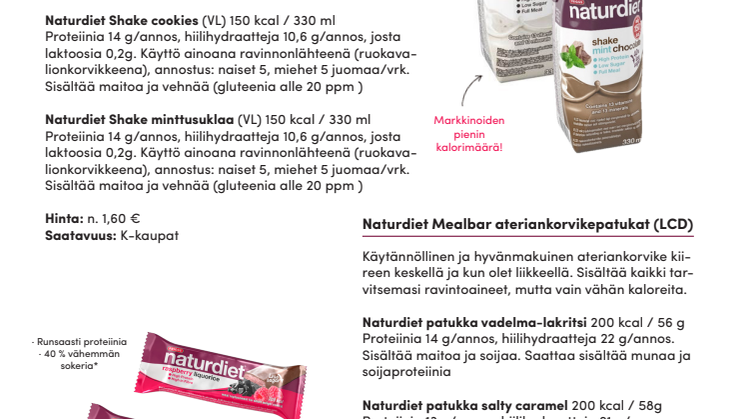 Naturdiet lanseeraa kaksi Shake -juomauutuutta ja kaksi uutta ateriankorvikepatukkamakua