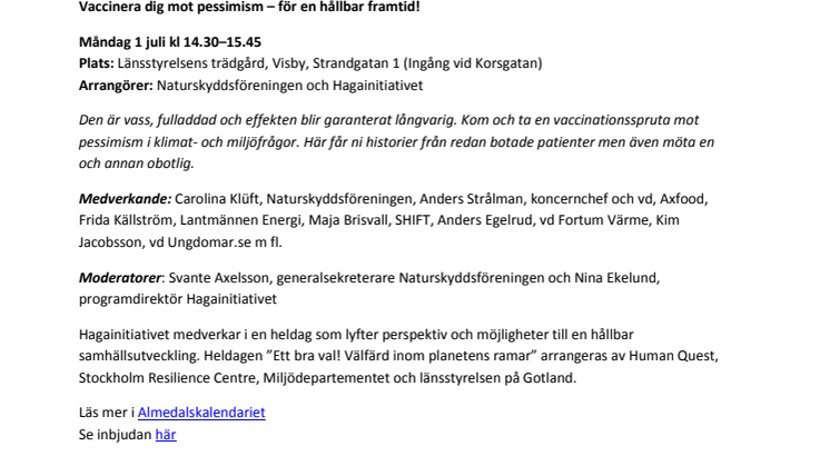 Pressinbjudan: Hagainitiativet i Almedalen 2013