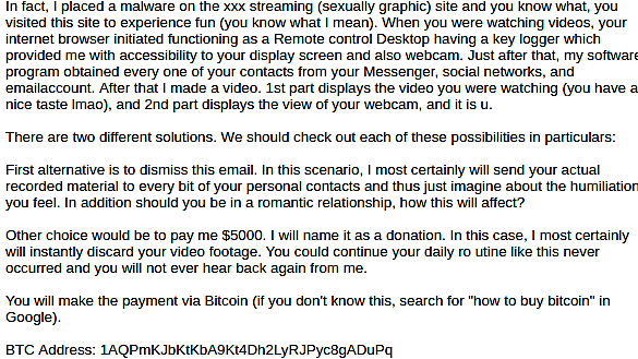 Sextortion email
