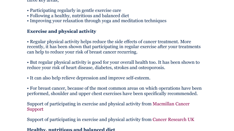 Benefits of physical activity, nutritious diet and yoga  for cancer patients 