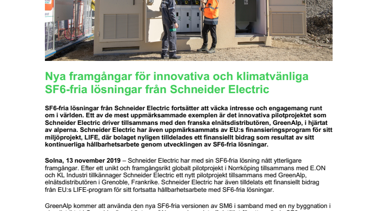 Nya framgångar för innovativa och klimatvänliga SF6-fria lösningar från Schneider Electric
