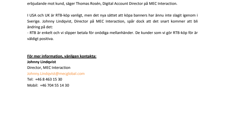 MEC först ut med Realtime Bidding i Adform
