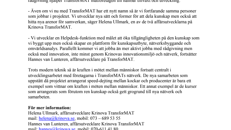 Smakplats Skåne blir TransforMAT och förlängs till 2015