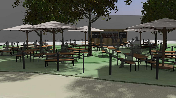 Skissbild över restaurangen i kyrkparken.