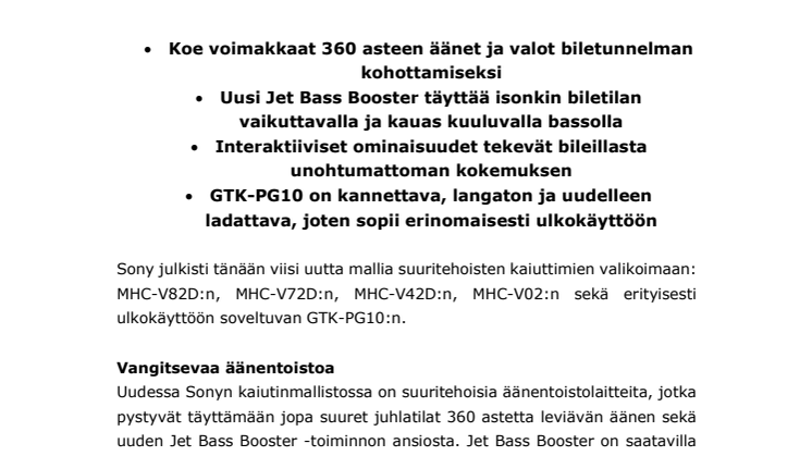 Sonyn uudet suuritehoiset kaiuttimet heittävät biletunnelmaan 
