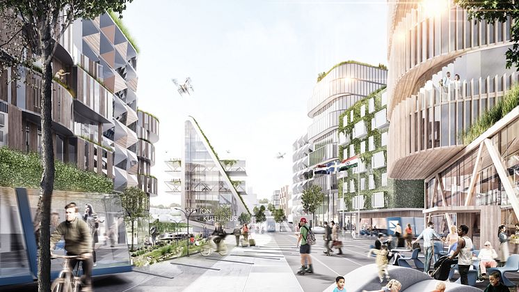Bild: Arkitekterna Krook & Tjäder. Visionsbild för det långsiktiga målet om en hållbar stad för minst 25 000 invånare. Arbetet som nu påbörjas tillsammans med Krook & Tjäder ska resultera i en målbild för etapp ett med cirka 10 000 invånare.