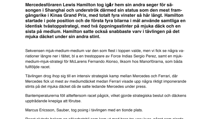 Hamilton tog fjärde segern i Kina