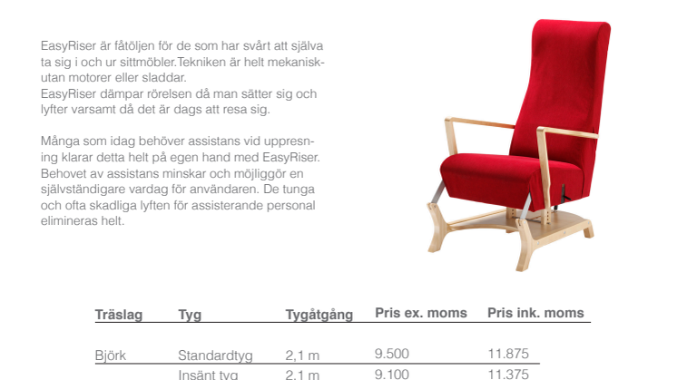 AB O.H Sjögren visar stolen SeatUp & Easyriser på Hjälpmedelsmässan i Linköping 15-16 maj