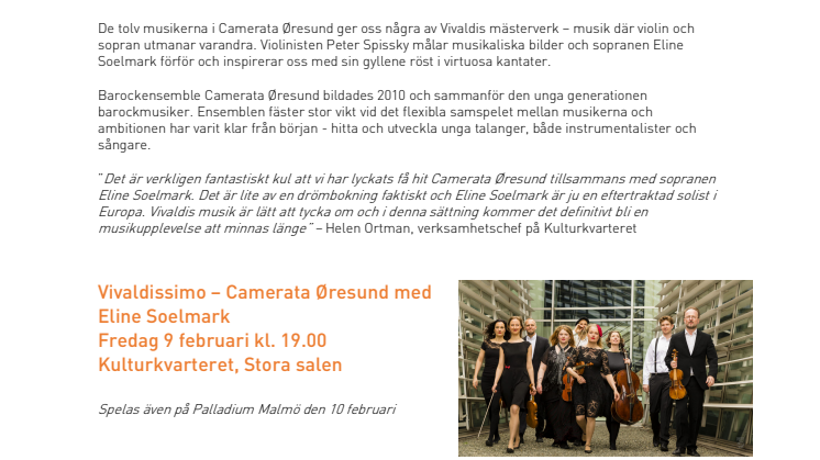 Ung explosiv entusiasm när Camerata Øresund spelar Vivaldis mästerverk på Kulturkvarteret