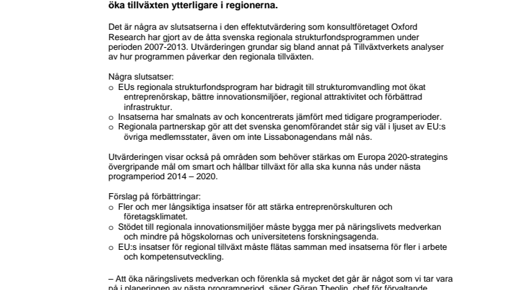 Utvärdering av EU-insatser: Ökad konkurrenskraft i regionerna