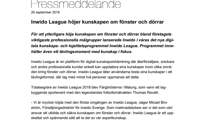 Inwido League höjer kunskapen om fönster och dörrar