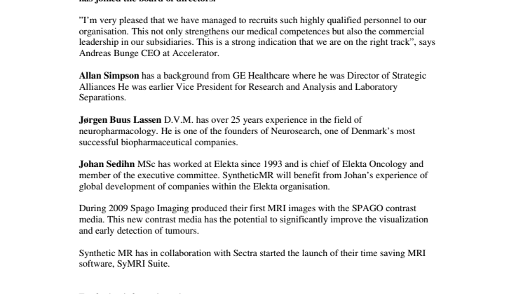 Accelerator recruits key personnel
