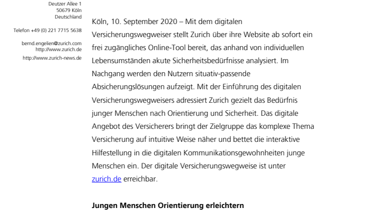 Orientierung im Versicherungsdschungel: Zurich startet digitalen Versicherungswegweiser 