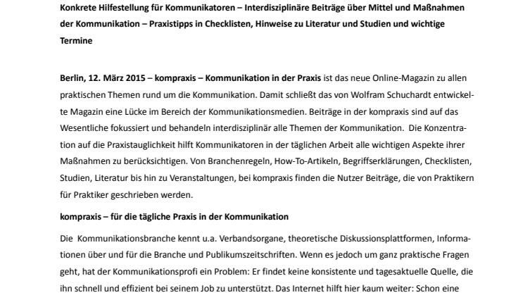 kompraxis: Neues Online-Magazin konzentriert sich auf praktische Themen der Kommunikation