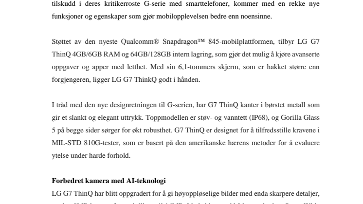 LG G7 ThinkQ lanserer bransjeledende AI-teknologi for en uovertruffen brukeropplevelse