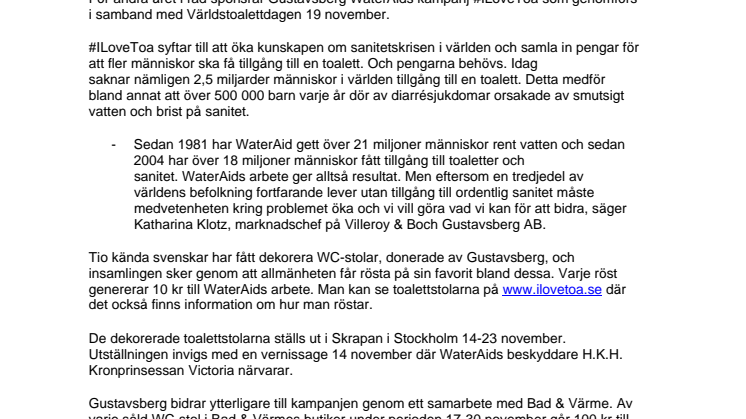 Gustavsberg bidrar till att uppmärksamma Världstoalettdagen genom stöd till WaterAid