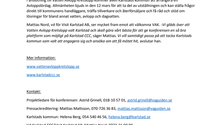 VA-Sverige samlas på Karlstad CCC den 10-12 mars 2016