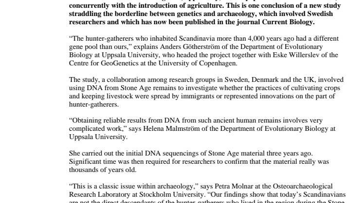 Scandinavians are descended from Stone Age immigrants 