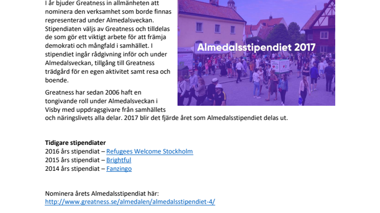 Nominera årets Almedalsstipendiat 2017