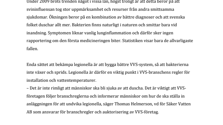 Legionella ökar i Dalarnas län