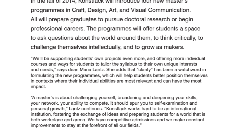 Konstfack offers four new Master’s Programmes!