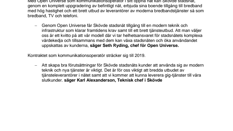 Skövde stadsnät väljer Open Universe