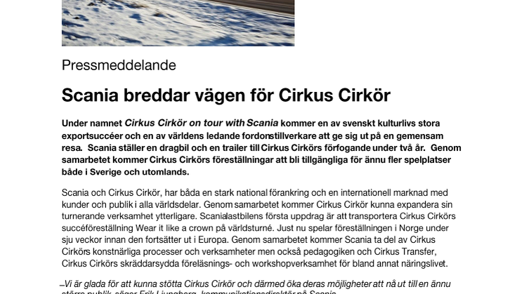 Scania breddar vägen för Cirkus Cirkör