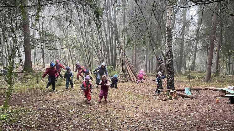 Vidarheim barnehage i Øyer får støtte til å oppgradere området rundt gapahuken de har i skogen. (Foto: Vidarheim barnehage)