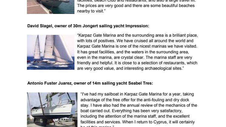 Reviews from berth holders at Karpaz Gate Marina