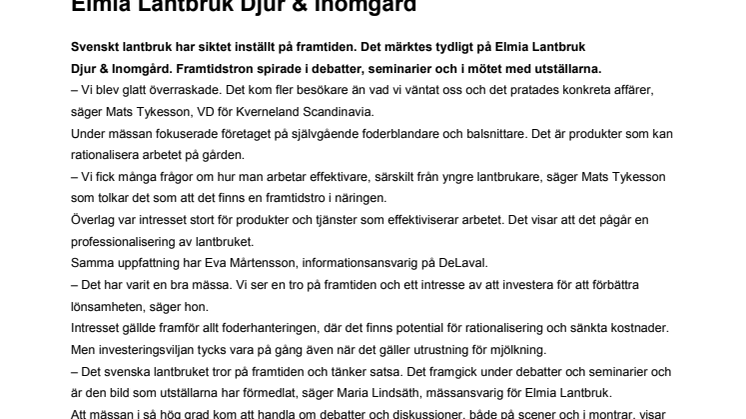 Framtidstron spirade på Elmia Lantbruk Djur & Inomgård