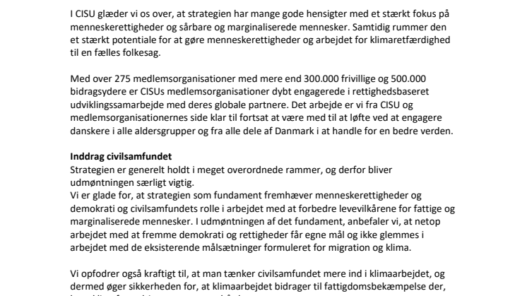 CISUs reaktion på den nye udviklingsstrategi