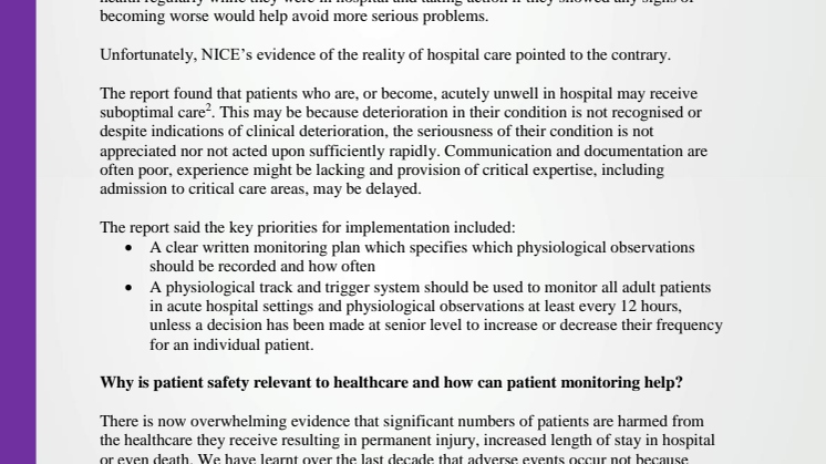 Better monitoring saves lives and money: Improving patient safety through improved patient monitoring 