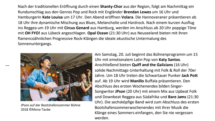Bootshafensommer Programmübersicht 1. Wochenende