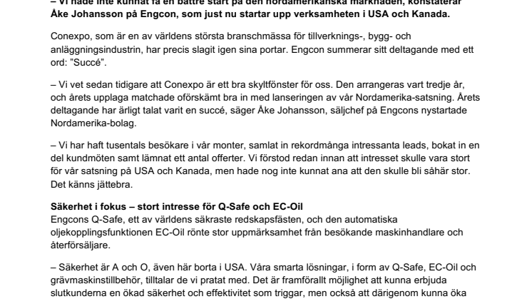 Succé för Engcon på Conexpo i Las Vegas