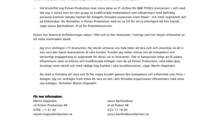Martin Hogmalm ny vd på Pulsen Production AB
